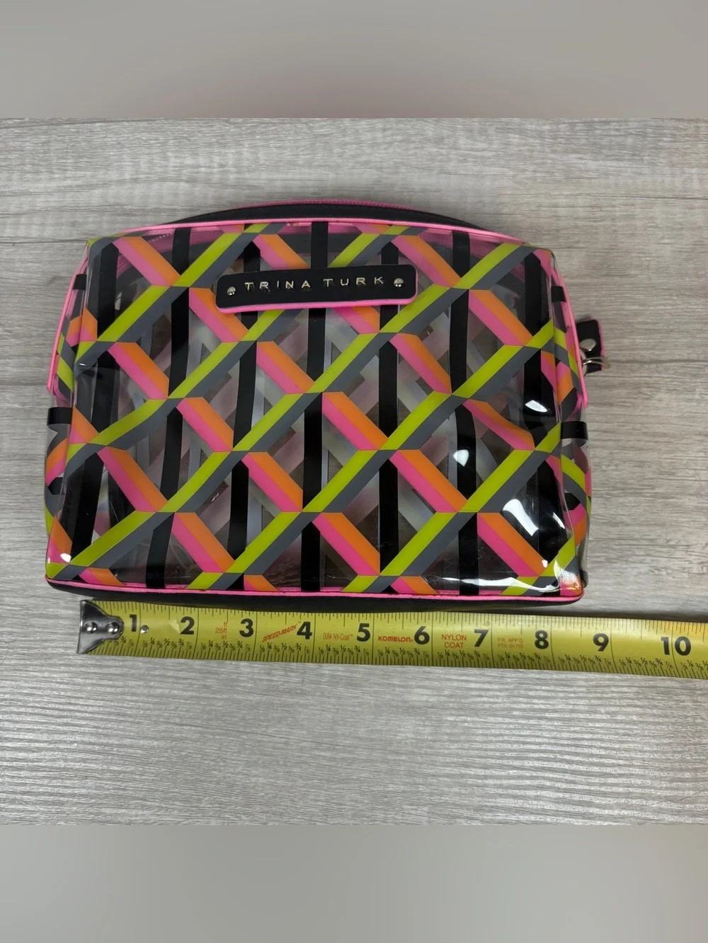 Trina Turk cosmetic bag colorful neon geometric pattern